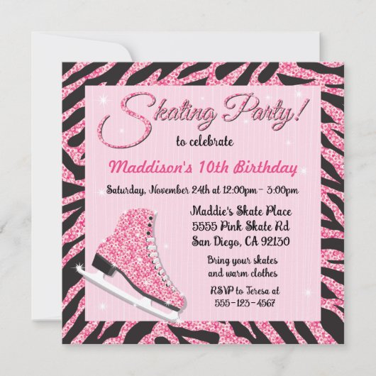 Glitterende Roller Skate Party Uitnodigingen met P (Voorkant)