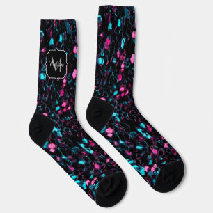 Glitterende roze blauwe mozaïek glitters glanzen M Sokken