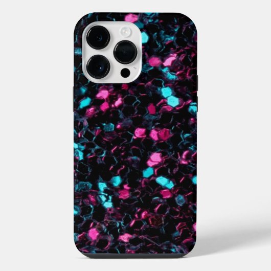 Glitterende roze blauwe mozaïek glittersparels iPhone hoesje (Achterkant)