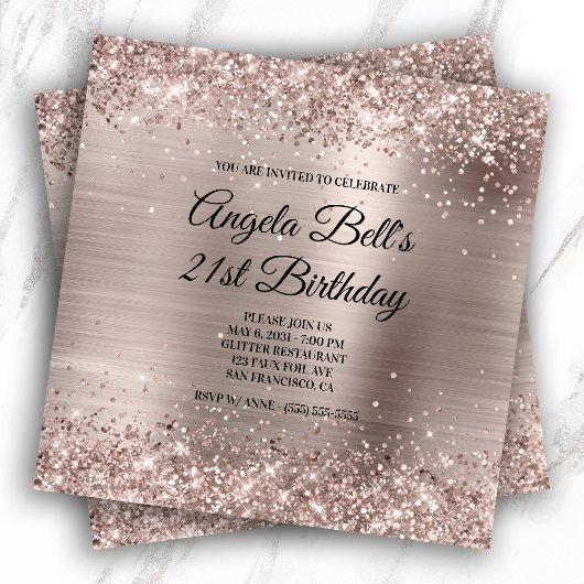 Glitterende roze champagne nepfolie fancy monogram kaart