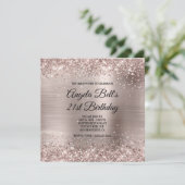 Glitterende roze champagne nepfolie fancy monogram kaart (Staand voorkant)
