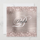 Glitterende roze champagne nepfolie fancy monogram kaart (Achterkant)