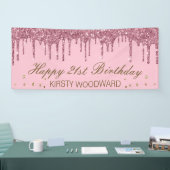 Glitterende Roze Druipende Glitter Verjaardag Spandoek (Beurs)