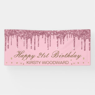 Glitterende Roze Druipende Glitter Verjaardag Spandoek