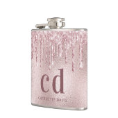 Glitterende roze druipende monogramnaam heupfles (Links)