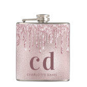Glitterende roze druipende monogramnaam heupfles (Voorkant)