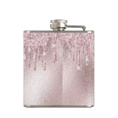 Glitterende roze druipende monogramnaam heupfles (Achterkant)