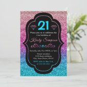 Glitterende roze en blauwe verloop glitter verjaar kaart (Staand voorkant)
