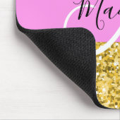 Glitterende Roze en Gouden Monogramnaam Muismat (Hoek)
