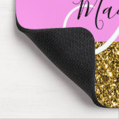 Glitterende Roze en Gouden Monogramnaam Muismat (Hoek)