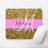 Glitterende Roze en Gouden Monogramnaam Muismat (Met muis)