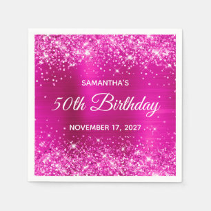 Glitterende Roze Folie 50e Verjaardag Servet