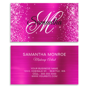 Glitterende Roze Folie Fancy Monogram Visitekaartje