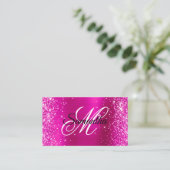 Glitterende Roze Folie Fancy Monogram Visitekaartje (Staand voorkant)