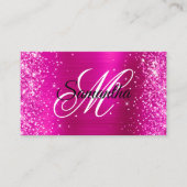 Glitterende Roze Folie Fancy Monogram Visitekaartje (Voorkant)