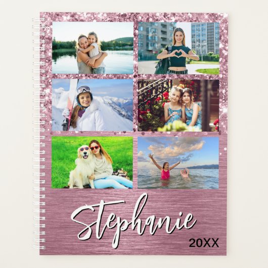 Glitterende Roze Glam 14 Foto Collage Planner (Voorkant)