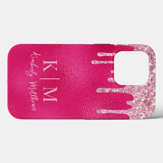 Glitterende Roze Glitter Monogram Initialen Case-Mate iPhone Case (Achterkant (horizontaal))