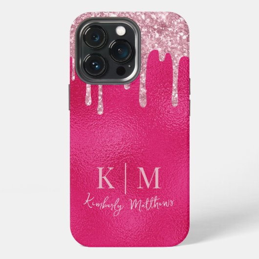 Glitterende Roze Glitter Monogram Initialen iPhone Hoesje (Achterkant)