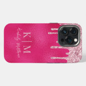 Glitterende Roze Glitter Monogram Initialen iPhone Hoesje (Achterkant horizontaal)