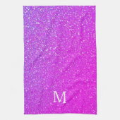 Glitterende Roze Glitter Ombre Monogram Eerste Moo Theedoek (Verticaal)