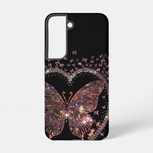 Glitterende Roze Glitter Vlinder Zwart Samsung Galaxy Hoesje