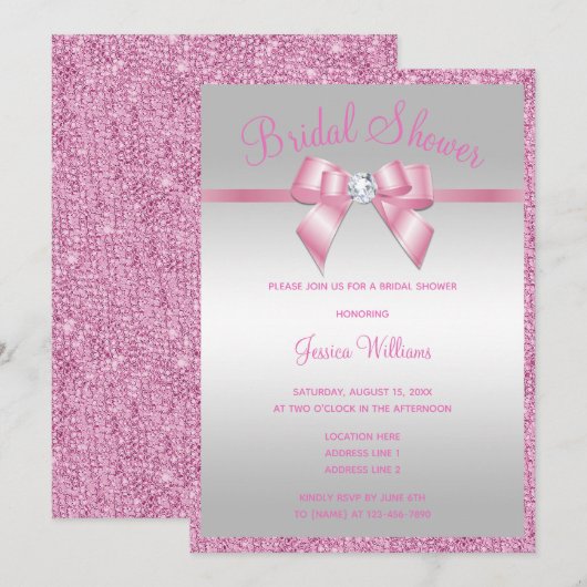 Glitterende Roze Glitters & Edelsteen Boog Bruidsf Kaart (Voorkant / Achterkant)