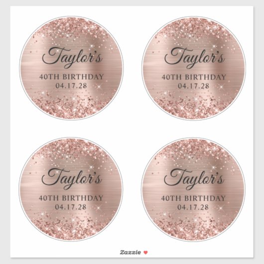 Glitterende Roze Goud 6" Cirkels 40e Verjaardag Sticker (Vel)