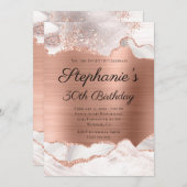 Glitterende Roze Goud Witte Agate Folie 30e Verjaa Kaart (Voorkant / Achterkant)