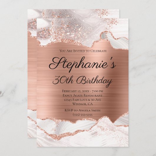 Glitterende Roze Goud Witte Agate Folie 30e Verjaa Kaart (Voorkant / Achterkant)