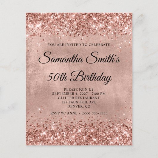 Glitterende Roze Gouden 50e Verjaardag Monogram Ui Flyer (Voorkant)