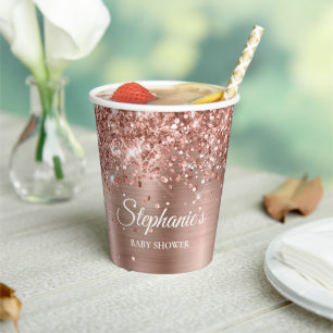 Glitterende Roze Gouden Baby Shower Papieren Bekers