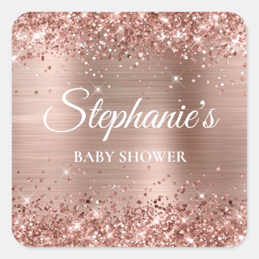 Glitterende Roze Gouden Baby Shower Vierkante Sticker (Voorkant)
