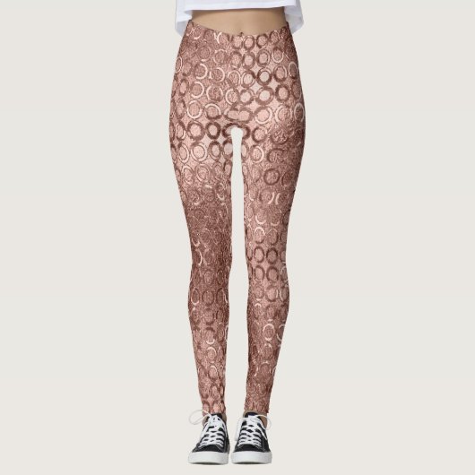 Glitterende Roze Gouden Cirkels Roze Luxe Glans Leggings (Voorkant)
