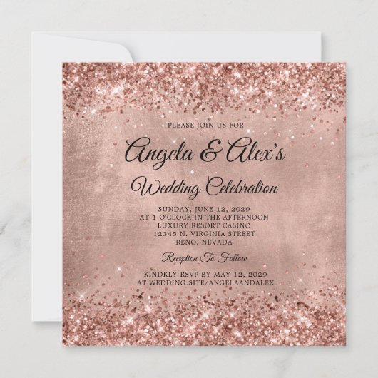 Glitterende Roze Gouden Elegante Bruiloft Kaart (Voorkant)