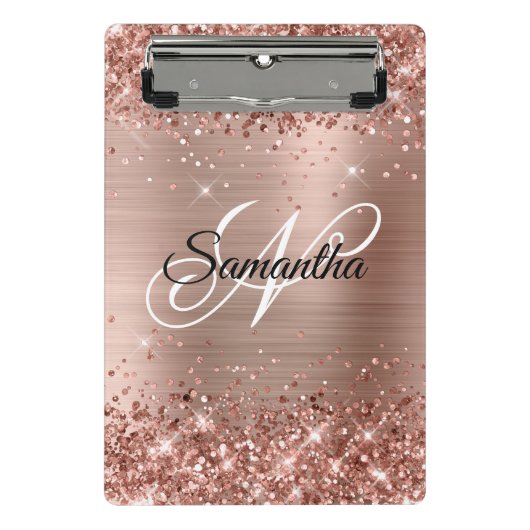 Glitterende Roze Gouden Fantasie Monogram Mini Klembord (Voorkant)