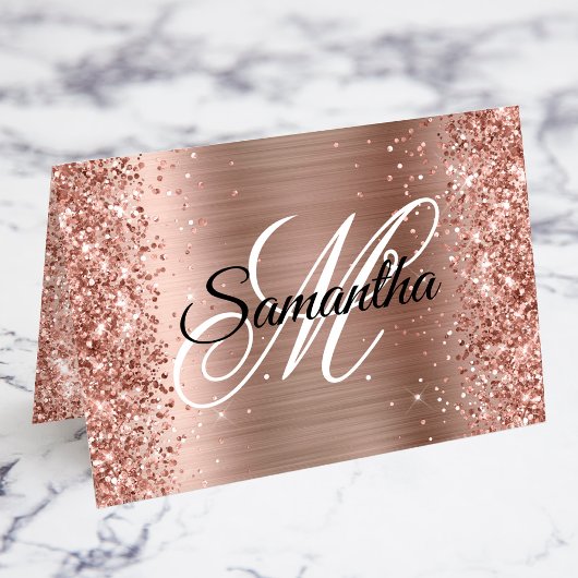 Glitterende Roze Gouden Fantasie Monogram Plaatska Kaart