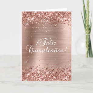 Glitterende Roze Gouden Folie 2 Feliz Cumpleaños Kaart