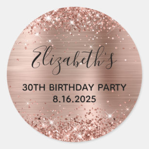 Glitterende Roze Gouden Folie 30e Verjaardagsfeest Ronde Sticker