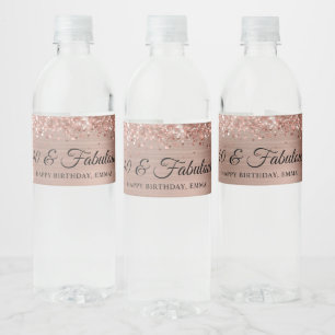 Glitterende Roze Gouden Folie 40 & Fabulous Waterfles Etiket
