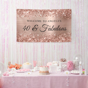 Glitterende Roze Gouden Folie 40 & Fabulous Welkom Spandoek