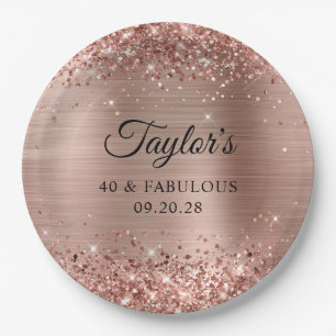 Glitterende Roze Gouden Folie 40 & Feestelijk Papieren Bordje