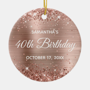 Glitterende Roze Gouden Folie 40e Verjaardag Keramisch Ornament