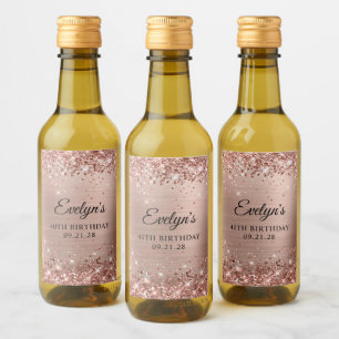 Glitterende Roze Gouden Folie 40e Verjaardag Wijn Etiket