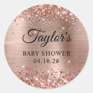 Glitterende Roze Gouden Folie Baby Shower Ronde Sticker