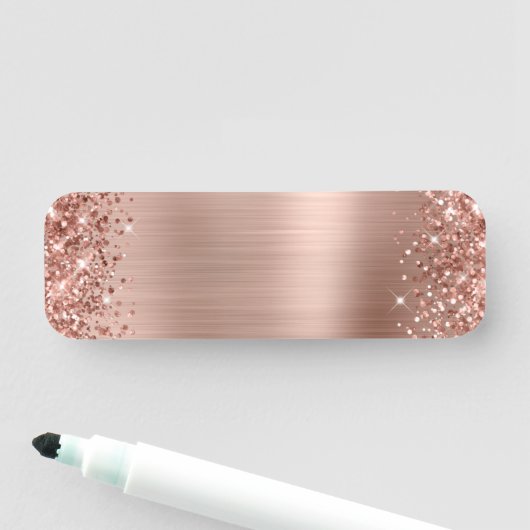 Glitterende Roze Gouden Folie Blanco Naamplaatje (In situ)