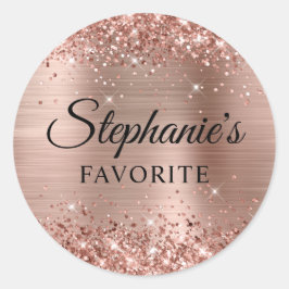 Glitterende Roze Gouden Folie Bruid Favoriete Trou Ronde Sticker