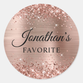 Glitterende Roze Gouden Folie Bruidegom Favoriete  Ronde Sticker