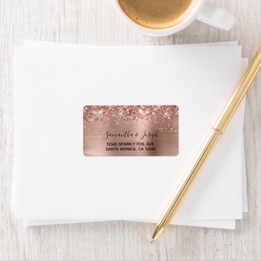 Glitterende Roze Gouden Folie Bruiloft Etiket (Insitu)