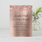 Glitterende Roze Gouden Folie Bruiloft Kaart (Staand voorkant)