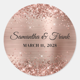 Glitterende Roze Gouden Folie Bruiloft Ronde Sticker